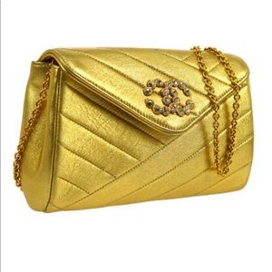 Chanel Metallic Gold Quilted Lambskin Flap Mini